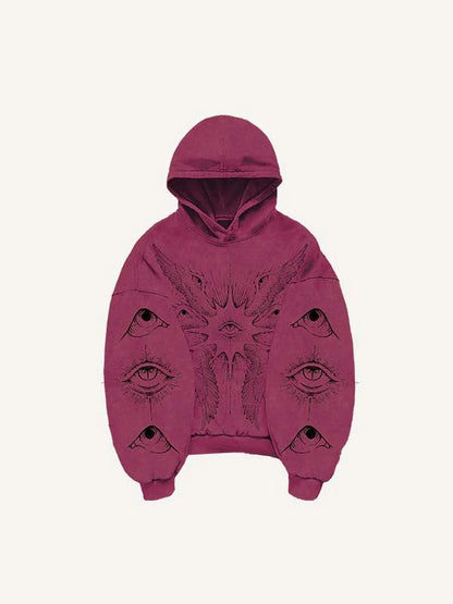 Modern men's maroon hoodie with artistic eye graphic design, clothbros streetwear style