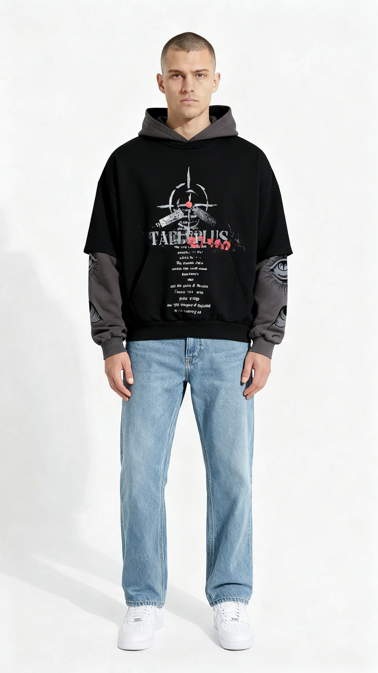 Men’s Patchwork False Two‑Piece Pullover Hoodie – Streetwear Style