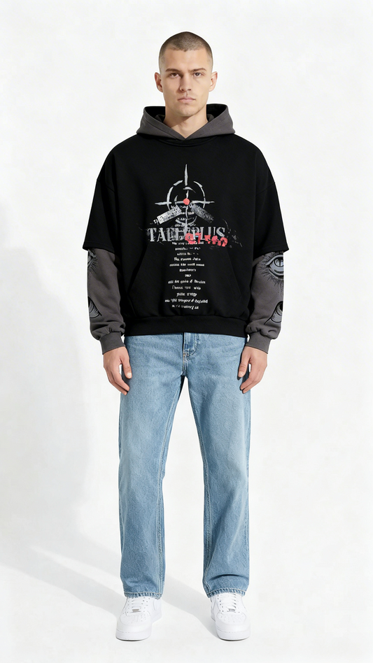 Men’s Patchwork False Two‑Piece Pullover Hoodie – Streetwear Style