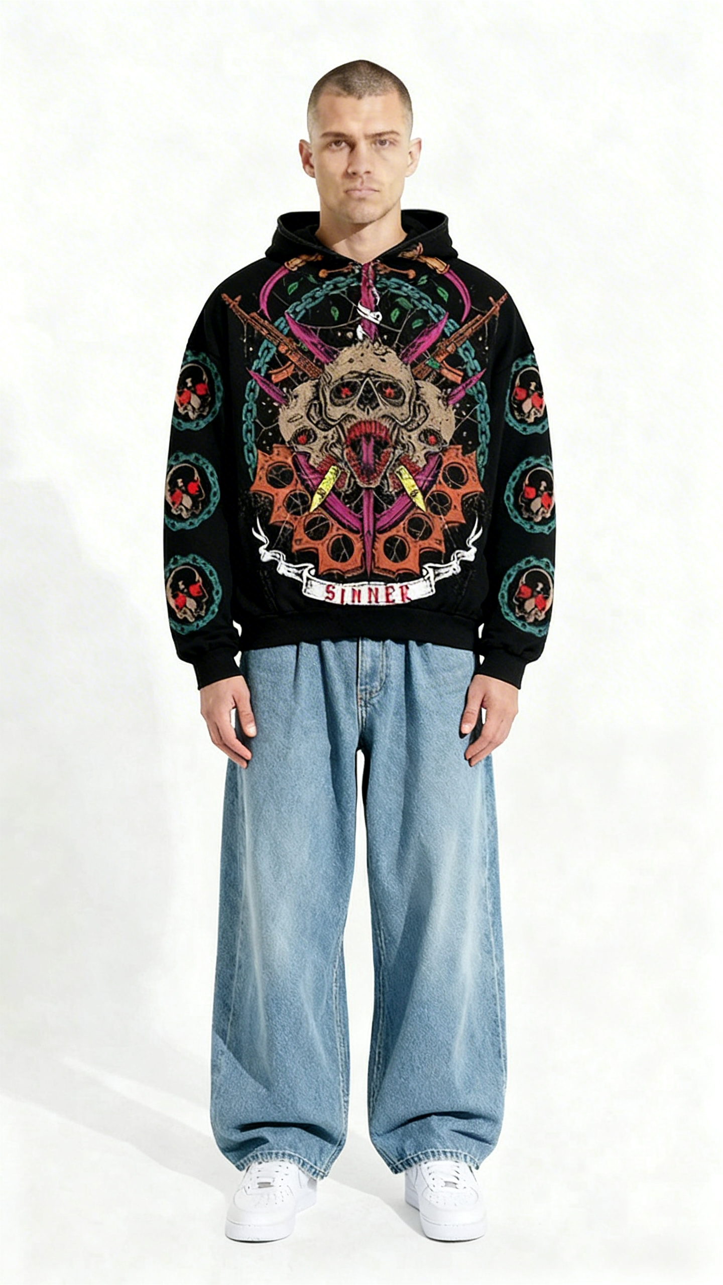 Casual Printed Polyester Sweater – Graphic Pullover Knit